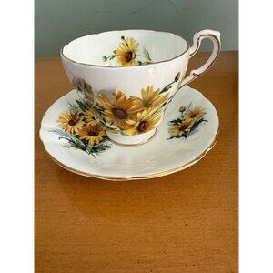 Paragon Bone China Tea Cup & Saucer Set With Sunflower Design Gold Trim Vintage